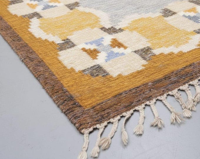 Handwoven Kilim Rug | Yellow & Gray Geometric Flat Weave