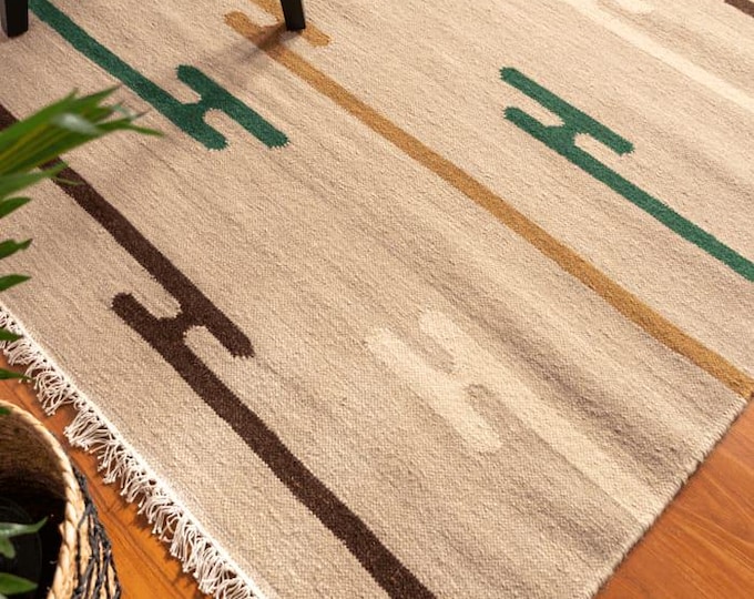 Handmade Kilim Wool Rug: Boho Tribal Geometric Decor vintage style kilim