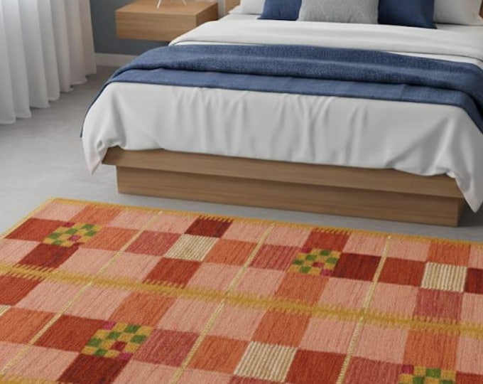 Handwoven Wool Kilim Rug, Abstract Geometric Durrie, Scandinavian Boho Decor