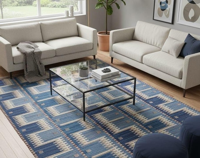 Handwoven Blue Kilim Rugs – Modern Geometric Flat weave Carpet and Rugs living room rugs, Bedroom rugs, Kilim rugs, kids room rugs.