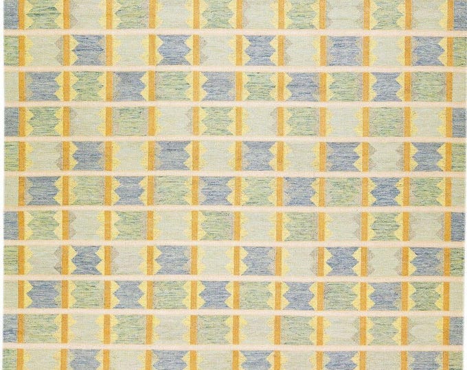 Green, Blue Handmade kilim rug for living room, bedroom, kitchen, kids room, Washable