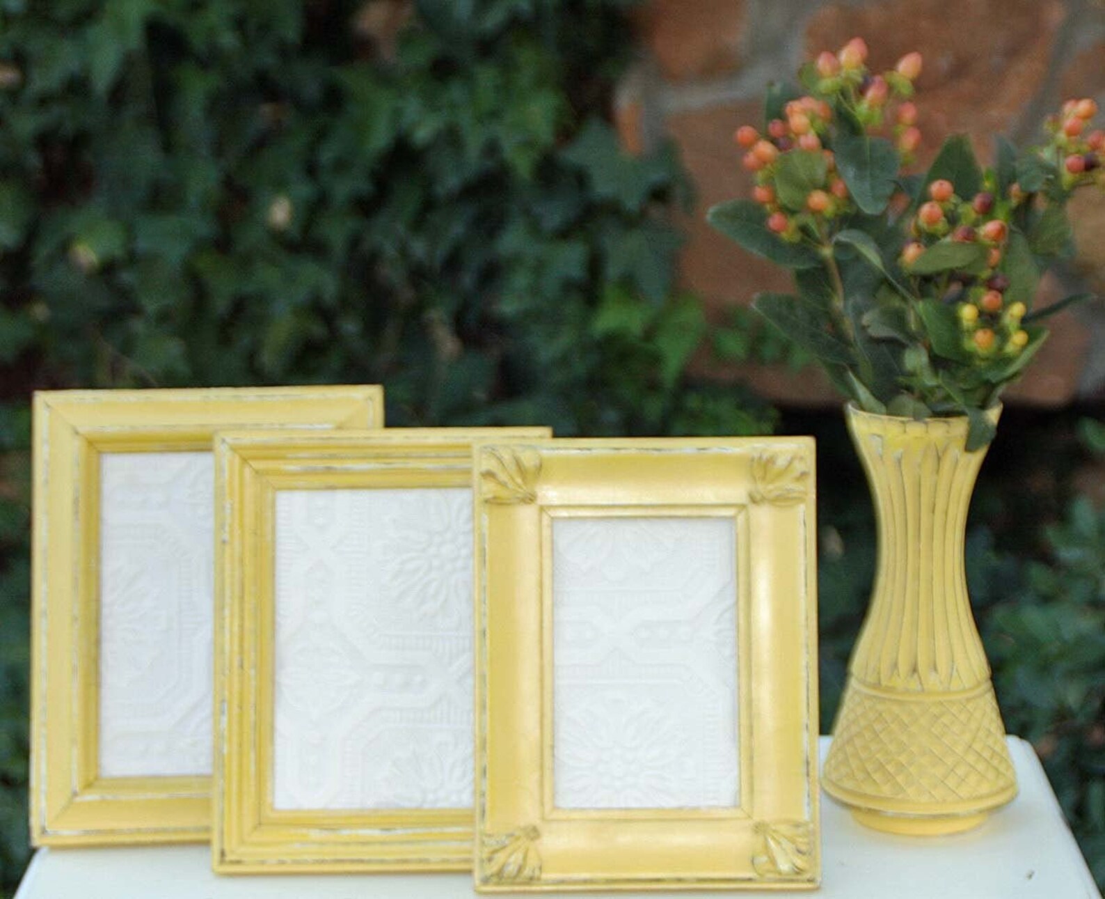 Mustard Yellow Picture Frame Set Hand Painted Shabby Chic Etsy