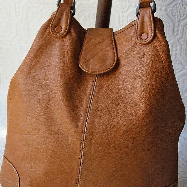 Camel Tan Leather Bucket  Bag