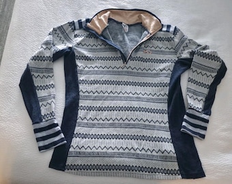Kari Traa Women's XL 100% Wool 1/4 Zip Nordic Fair Isle Sweater Base Layer Blue