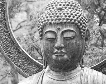 An Unexpectedly Quiet Moment - Black and White Buddha Photograph