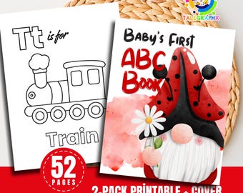 Alphabet Coloring Pages for Toddlers, Pre-k Worksheet Printable PDF, Kindergarten Preschool ABC Worksheets, Red Gnome Activity Book