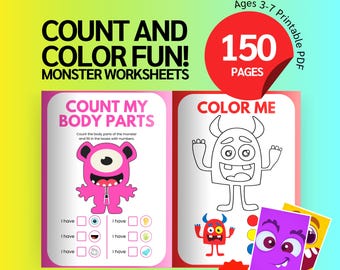 Playful Monster Character Coloring Book for Children: Counting Numbers, Identifying Body Parts