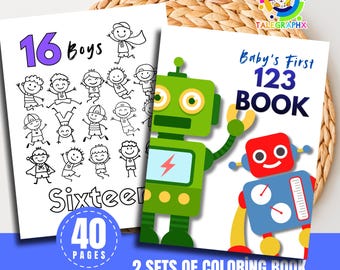 40 Printable Numbers Book, Baby's First 123 Book Baby Shower, Counting Numbers 1-20 Coloring Pages