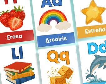 27 PAGES Spanish Alphabet Flashcards Printable, Montessori ABC Cards, Vocabulary Preschool Learning, Digital Download