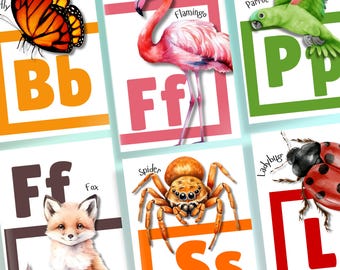 Wildlife Animal Alphabet Flashcards for Toddlers, Woodland ABC, Double Sided Printable Flash Cards