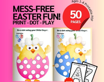 Baby Shower Coloring Art: Easter Bunny Chick, Dot Marker Activity, Fingerprint and Thumbprint Art