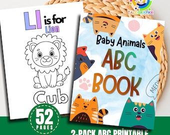 Best Seller Baby Animals ABC Book Printable, Baby Shower Coloring Activity, Alphabet Keepsake Guest Book, Baby Shower Game Instant Download