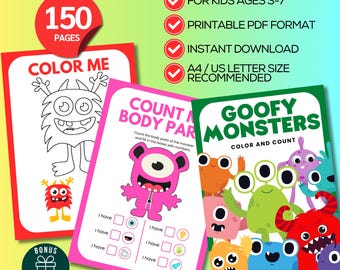 Playful Monster Character Coloring Book for Children: Counting Numbers, Identifying Body Parts