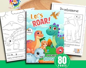 Bold and Easy Dinosaurs Coloring Books for Kids, Dinosaur Coloring Pages with Fun Facts About, Digital Download
