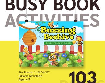 Bee Themed: Toddler Busy Book Preschool Learning Binder, Quiet Book Activity, Montessori Printable PDF