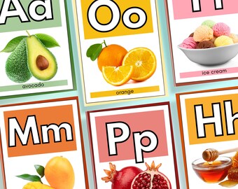 A-Z Alphabet Flashcards with Real Pictures for Kids, Montessori Learning Activity - Multicolor Cards