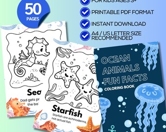 Sea Animals Coloring Book for Kids, Ocean Animal with Fun Facts, Under the Sea Activities