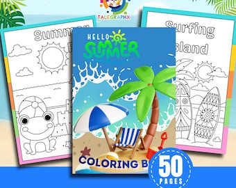 Summer Coloring Pages for Kids, Summer Coloring Book, Summer Coloring Sheets, Tropical Beach Coloring, Cozy Summer Activities