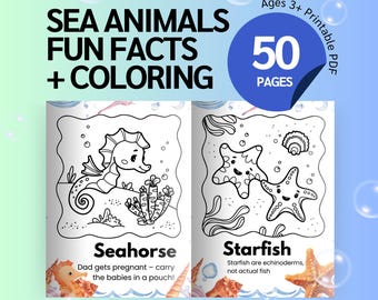 Sea Animals Coloring Book for Kids, Ocean Animal with Fun Facts, Under the Sea Activities