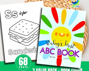 ABC Baby Shower Game Coloring Book, Baby’s First Alphabet and Number, Colors Printable Activity Templates