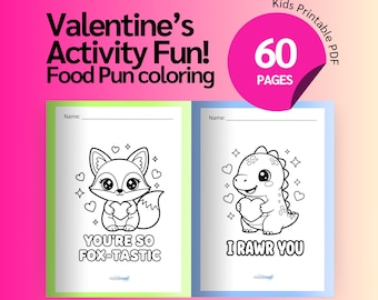 Valentines Food Pun Printable Coloring Pages for Kids: Funny Valentine Food Puns Card, PDF