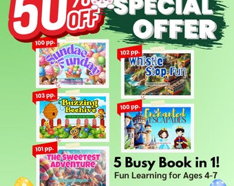 Set of 5 Toddler Busy Books Mega Bundle, Montessori Quiet Book Activity, Homeschool Learning