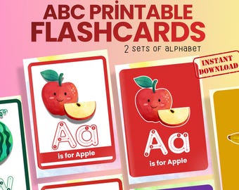 Preschool Alphabet Flashcards, ABC Printable Cards for Kids, Uppercase and Lowercase Letter Recognition