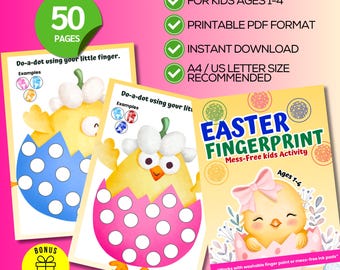 Målarkonst för babyshower: Påskhare-kyckling, prickmarköraktivitet, fingeravtrycks- och tumavtryckskonst