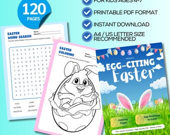 Paquete de actividades de Pascua para niños: Páginas para colorear de Feliz Pascua, Paquete de actividades imprimibles de primavera, Conejitos y pollitos