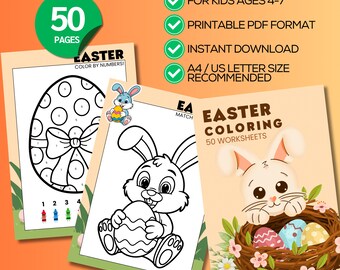 Actividad de Pascua para niños: Páginas para colorear, Colorea por números, Combina colores, Conejito imprimible