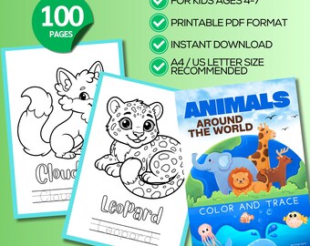 Libro para colorear de animales de safari para niños: Libro de actividades sobre criaturas de la selva y el mar, páginas imprimibles.