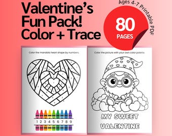 Valentines Coloring Book for Kids, Kawaii Valentine Coloring Pages, Tracing Words, Printable Cupcake Animals