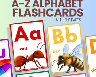 Preschool Alphabet Flashcards with Fun Facts, Printable ABC Flash Cards, Uppercase and Lowercase Letters