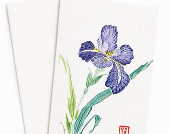 Iris Greeting Card, Hand Painted Floral Card, Minimalist Botanical Art Card, Japanese Style Flower, Elegant Blank Card