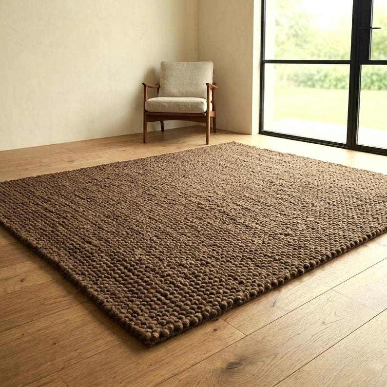 Nubby Rugs Handmade Chocolate Brown Chunky Loop Wool Rug | Boho Textured Soft ...