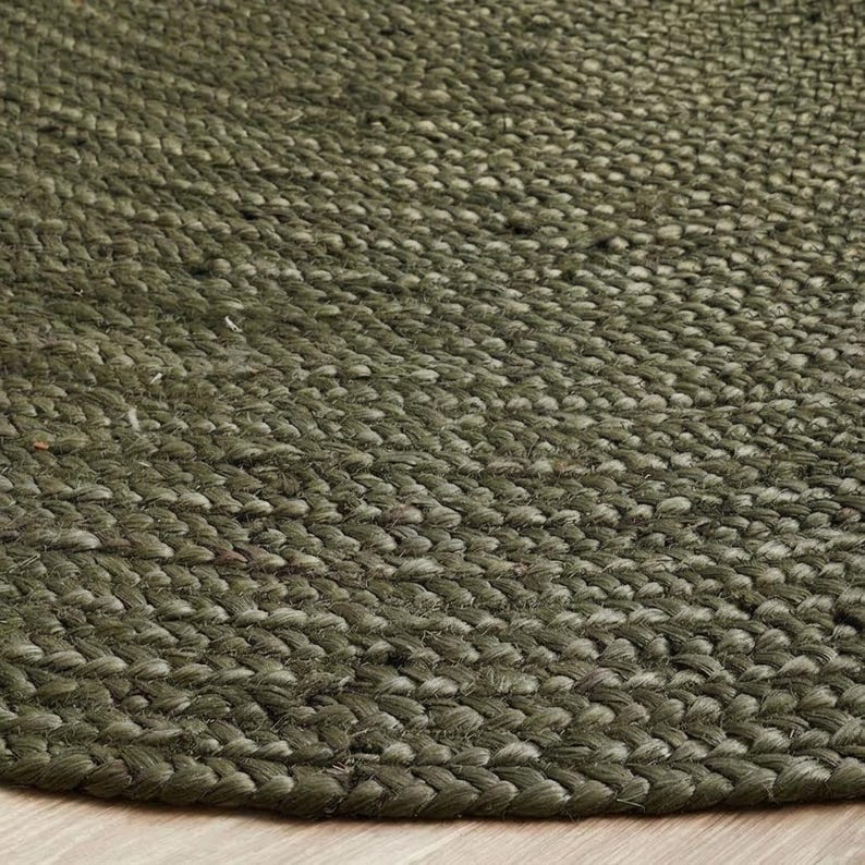 Handmade Olive Green Oval Jute Rug: Natural Sustainable Texture for ...