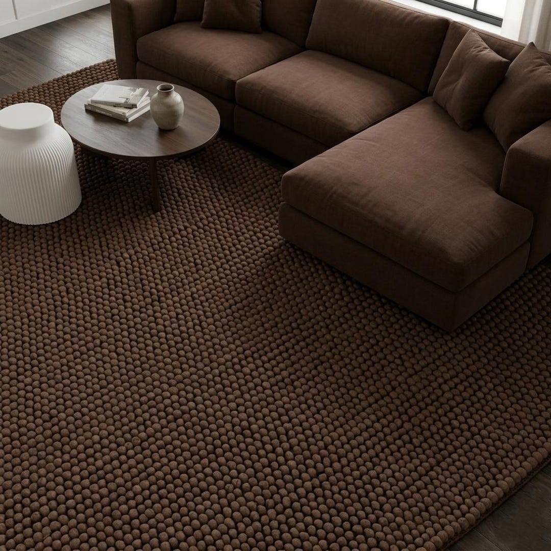 Handmade Chocolate Brown Chunky Loop Wool Rug | Boho Textured Soft ...