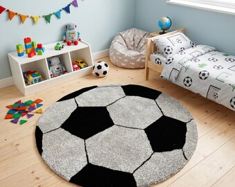 Round Football Rug – Kids Room Sports Decor, Young Athletes Gift