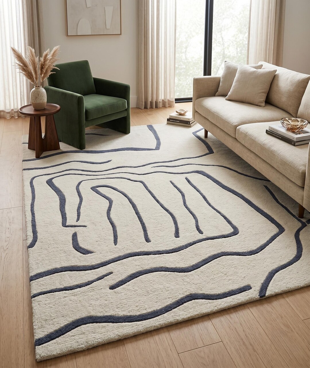 Hand Tufted Wool Area Rug | Modern Ivory Grey Design - Etsy