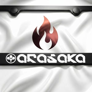 ARASAKA License Plate Frame Cover • Black Stainless Metal • Cyberpunk Game Anime Gift Made In USA