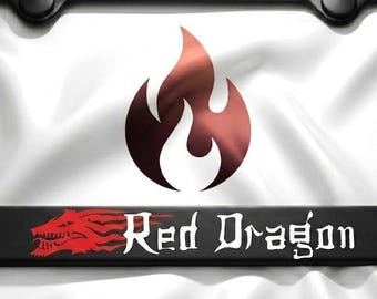 Red Dragon License Plate Frame Cover • Black Stainless Metal • Chinese Japanese Myths Fire Ancient Street Racing Anime Gift Made In USA