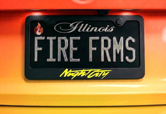 Night City License Plate Frame Cover • Black Stainless Metal • Cyberpunk ARASAKA PC Game Anime Gift Made In USA