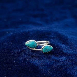 Turquoise Double Stone 925 Silver Ring.