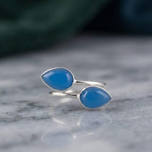 Blue Chalcedony Double Stone 925 Silver Ring.