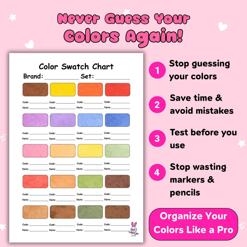 Printable Marker Swatch Chart, Watercolor Testing Page (PDF Download ...