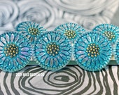 Turquoise Czech buttons Turquoise blue and metallic gold Czech glass flower button 18mm