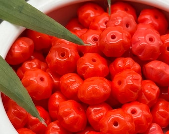 Cuentas de calabaza Cuentas de calabaza naranjas de vidrio checo, 10 piezas, Cuentas de frutas checas Cuentas de Halloween checas