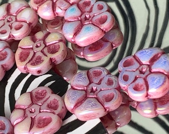 pink flower beads 10pc Czech Glass orchid flower beads pink orchid beads pansy beads