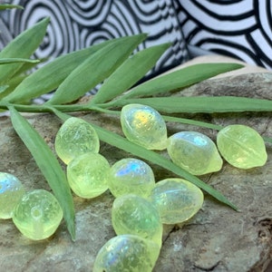 Glass lemon beads • Fruit Beads •  Czech Glass lemon beads • 10pc • Pale yellow AB lemon beads • Aurora Borealis finish