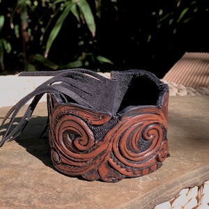 Western Bracelet • Tooled Leather Cuff Bracelet •. Tan Black Bracelet • Festival Bracelet•  Western cuff bracelet • Scroll Design